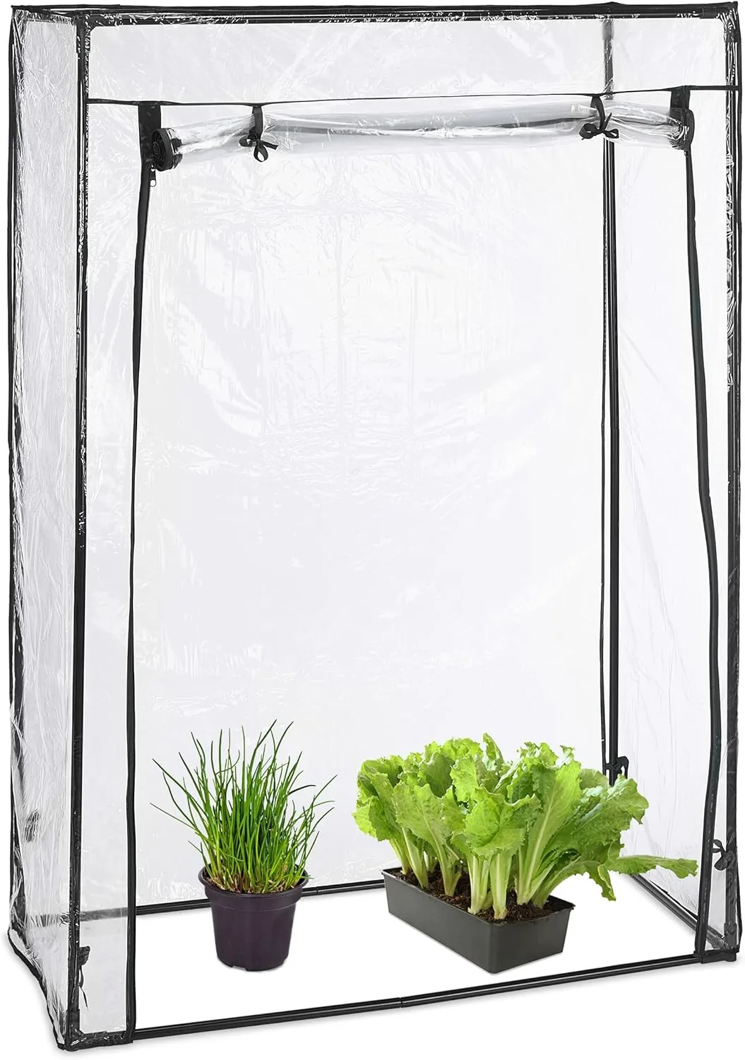 Relaxdays Tomatengewächshaus, PVC-Folie, HBT 150 x 100 x 50 cm, begehbar, Foliengewächshaus mit Tür, transparent/schwarz - Bild 1