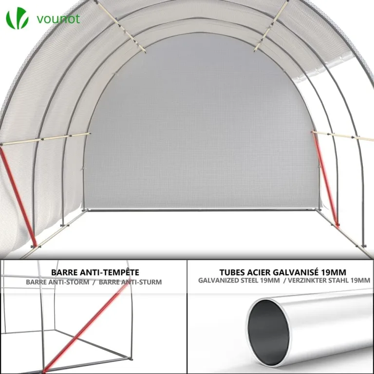 VOUNOT® Gewächshaus Foliengewächshaus, Seitenwände Aufrollbar Winterfest, Tomatenhaus Folientunnel, 3x2x2m 6m², Weiß – Bild 8