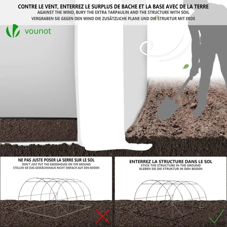 VOUNOT® Gewächshaus Foliengewächshaus, Seitenwände Aufrollbar Winterfest, Tomatenhaus Folientunnel, 4x3x2m 12m², Weiß – Bild 7