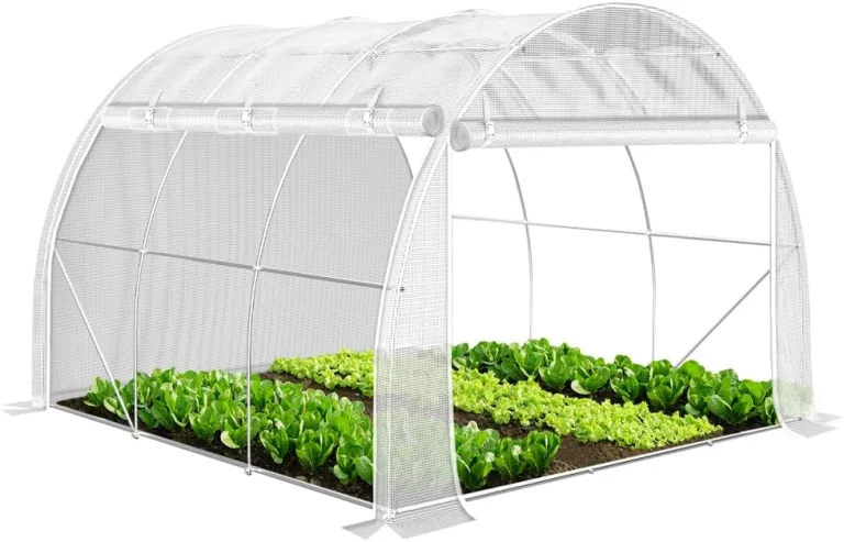 VOUNOT® Gewächshaus Foliengewächshaus, Seitenwände Aufrollbar Winterfest, Tomatenhaus Folientunnel, 4x3x2m 12m², Weiß – Bild 9