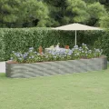 vidaXL Hochbeet, Wetterfestes Hochbeet für Garten Balkon Terrasse, Kräuterhochbeet zum Selber Bauen, Pflanzkasten aus Metall, Pulverbeschichteter Stahl Silbern - Thumbnail 2