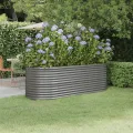 vidaXL Hochbeet, Wetterfestes Hochbeet für Garten Balkon Terrasse, Kräuterhochbeet zum Selber Bauen, Pflanzkasten aus Metall, Verzinkter Stahl Grau - Thumbnail 3