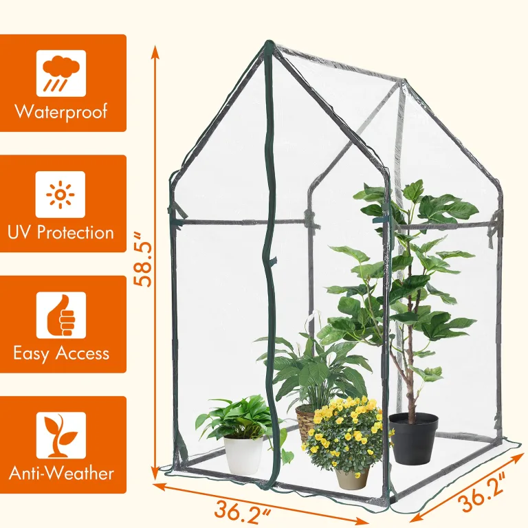 Gardzen Mini-Gewächshaus, robust, tragbar, transparentes Zelt, kleines Gewächshaus für Innen- und Außenbereich, 91,9 cm (L) x 91,9 cm (B) x 150 cm (H) – Bild 2