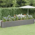 vidaXL Hochbeet, Wetterfestes Hochbeet für Garten Balkon Terrasse, Kräuterhochbeet zum Selber Bauen, Pflanzkasten aus Metall, Verzinkter Stahl Grau - Thumbnail 2