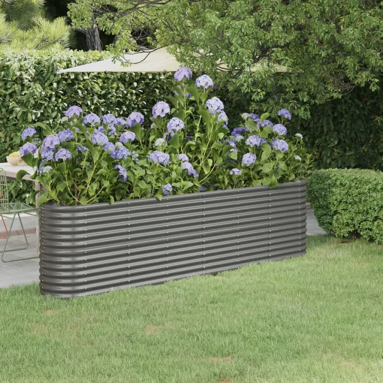 vidaXL Hochbeet, Wetterfestes Hochbeet für Garten Balkon Terrasse, Kräuterhochbeet zum Selber Bauen, Pflanzkasten aus Metall, Verzinkter Stahl Grau – Bild 2