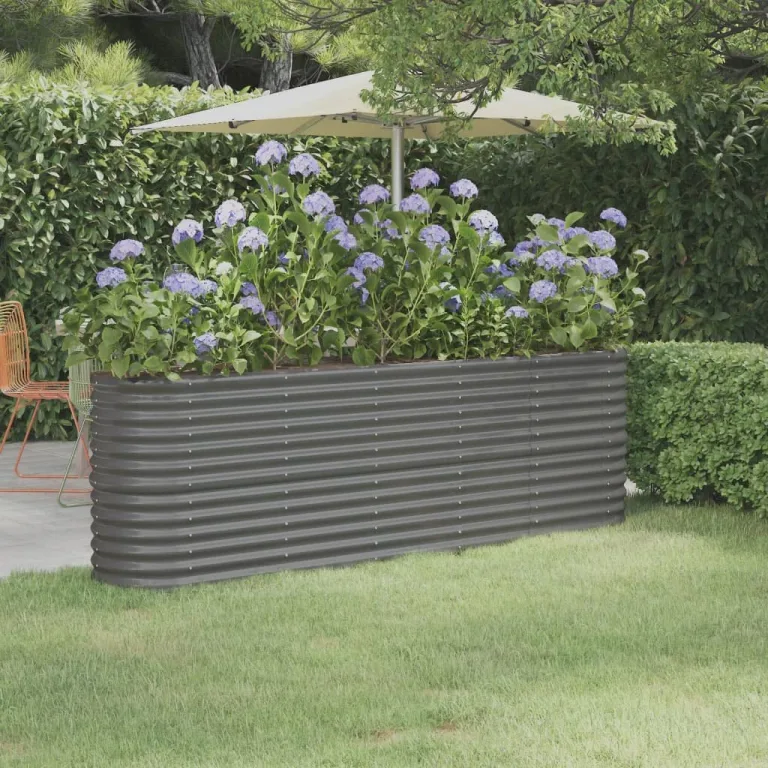 vidaXL Hochbeet, Wetterfestes Hochbeet für Garten Balkon Terrasse, Kräuterhochbeet zum Selber Bauen, Pflanzkasten aus Metall, Verzinkter Stahl Grau – Bild 2