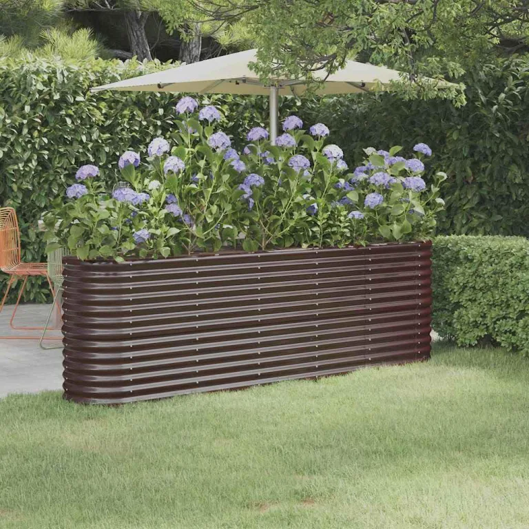 vidaXL Hochbeet, Wetterfestes Hochbeet für Garten Balkon Terrasse, Kräuterhochbeet zum Selber Bauen, Pflanzkasten aus Metall, Verzinkter Stahl Braun – Bild 2