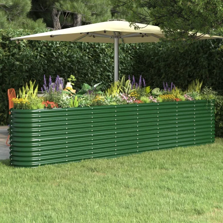 vidaXL Hochbeet, Wetterfestes Hochbeet für Garten Balkon Terrasse, Kräuterhochbeet zum Selber Bauen, Pflanzkasten aus Metall, Verzinkter Stahl Grün – Bild 10