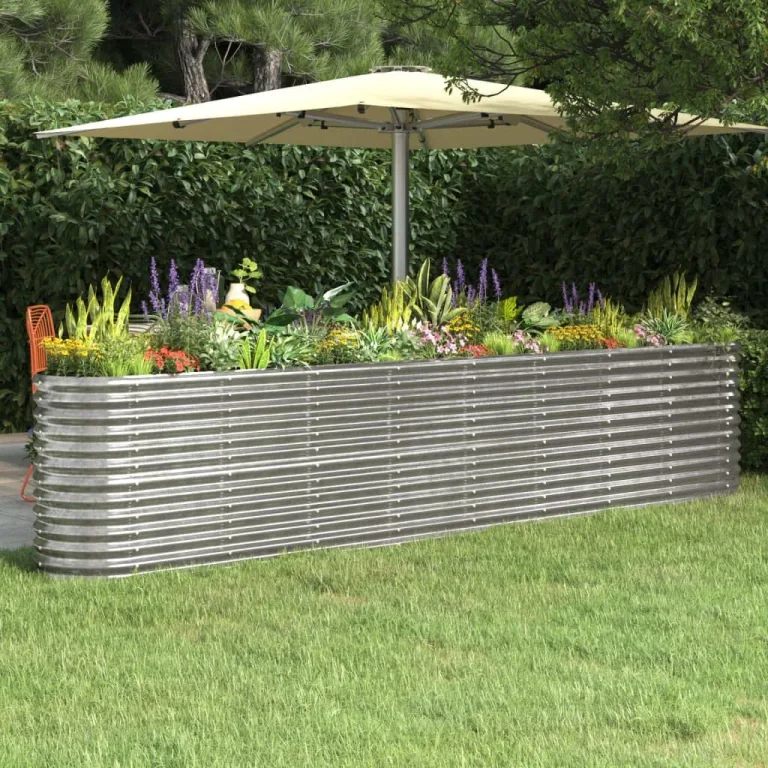 vidaXL Hochbeet, Wetterfestes Hochbeet für Garten Balkon Terrasse, Kräuterhochbeet zum Selber Bauen, Pflanzkasten aus Metall, Verzinkter Stahl Silbern – Bild 2