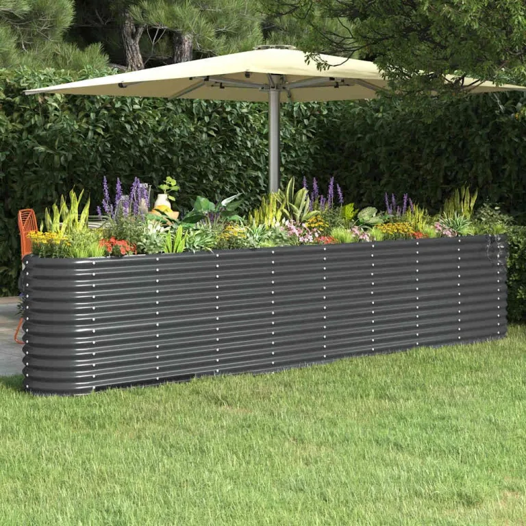 vidaXL Hochbeet, Wetterfestes Hochbeet für Garten Balkon Terrasse, Kräuterhochbeet zum Selber Bauen, Pflanzkasten aus Metall, Verzinkter Stahl Anthrazit – Bild 2