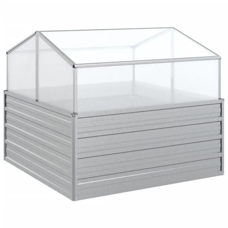 INLIFE Garten-Hochbeet mit Gewächshaus 100x100x85 cm Silber – Bild 1
