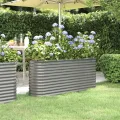 vidaXL Hochbeet, Wetterfestes Hochbeet für Garten Balkon Terrasse, Kräuterhochbeet zum Selber Bauen, Pflanzkasten aus Metall, Verzinkter Stahl Grau - Thumbnail 2