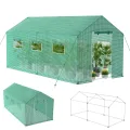 XMTECH Gewächshaus Foliengewächshaus 450x200x200cm Tomatengewächshaus für Gemüse Pflanzen, Obst, Garten, mit UV-beständige Gitternetzfolie und Fernster, Spitzdach, Grün - Thumbnail 1