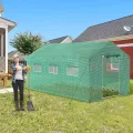 AufuN Foliengewächshaus Gewächshaus 4.5x2x2m für Tomaten, mit Gitternetzfolie und Fernster, Winterfest Folientunnel, Pflanzenhaus, Mehrweg,Schrägdach, Grün - Thumbnail 9