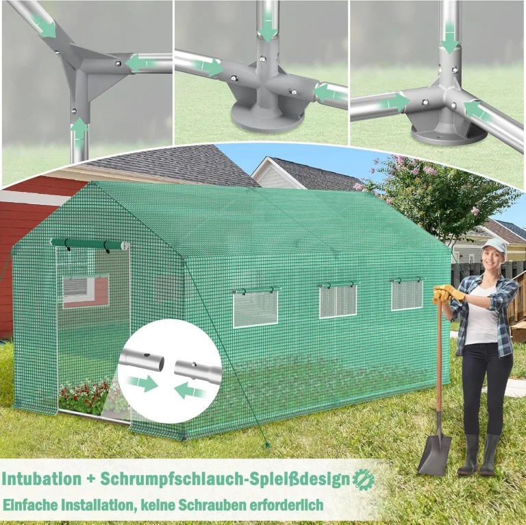 AufuN Gewächshaus Tomatengewächshaus 3x2x2m für Tomaten, mit Gitternetz und Fernster, Winterfest Treibhaus, Pflanzenhaus, Mehrweg,Schrägdach, Grün – Bild 5
