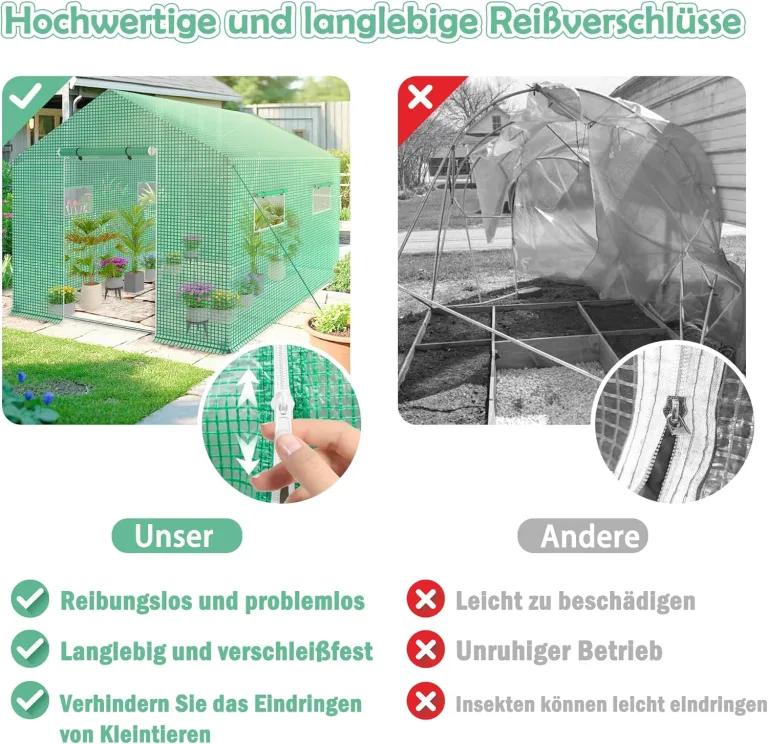 AufuN Gewächshaus Tomatengewächshaus 3x2x2m für Tomaten, mit Gitternetz und Fernster, Winterfest Treibhaus, Pflanzenhaus, Mehrweg,Schrägdach, Grün – Bild 4