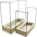 FRANK FLECHTWAREN Wandpflanzer Modern Look, 2er Set, recyceltes Holz, Mattschwarz lackiertes Metall, ausgeschlagen mit Folie, Maße: 31 x 13 x 30 cm, 36 x 13 x 36 cm - Thumbnail 3