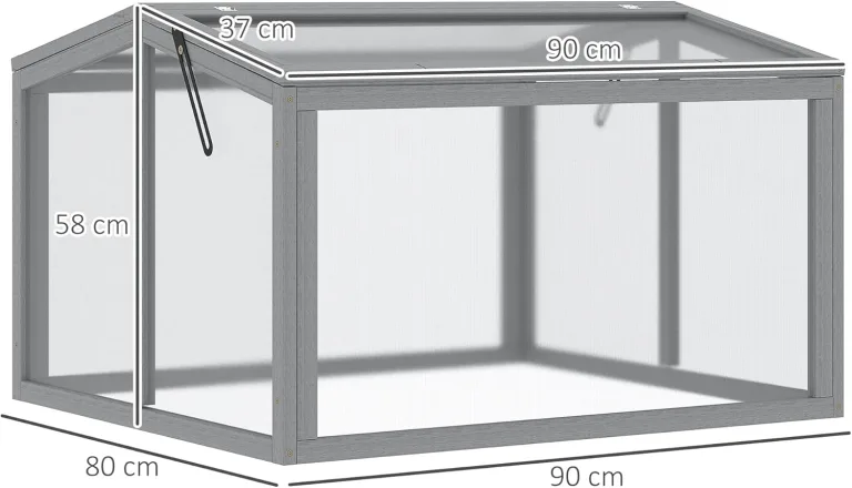 Outsunny Frühbeet Treibhaus Gewächshaus Frühbeetkasten Pflanzenbeet mit Abdeckung aus Holz und Polycarbonat wetterfest Hellgrau 90 x 80 x 58 cm – Bild 7