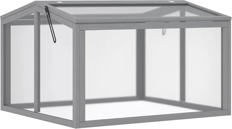 Outsunny Frühbeet Treibhaus Gewächshaus Frühbeetkasten Pflanzenbeet mit Abdeckung aus Holz und Polycarbonat wetterfest Hellgrau 90 x 80 x 58 cm – Bild 1