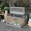 Outsunny Frühbeet Treibhaus Gewächshaus Frühbeetkasten Pflanzenbeet mit Abdeckung aus Holz und Polycarbonat wetterfest Hellgrau 90 x 80 x 58 cm - Thumbnail 2