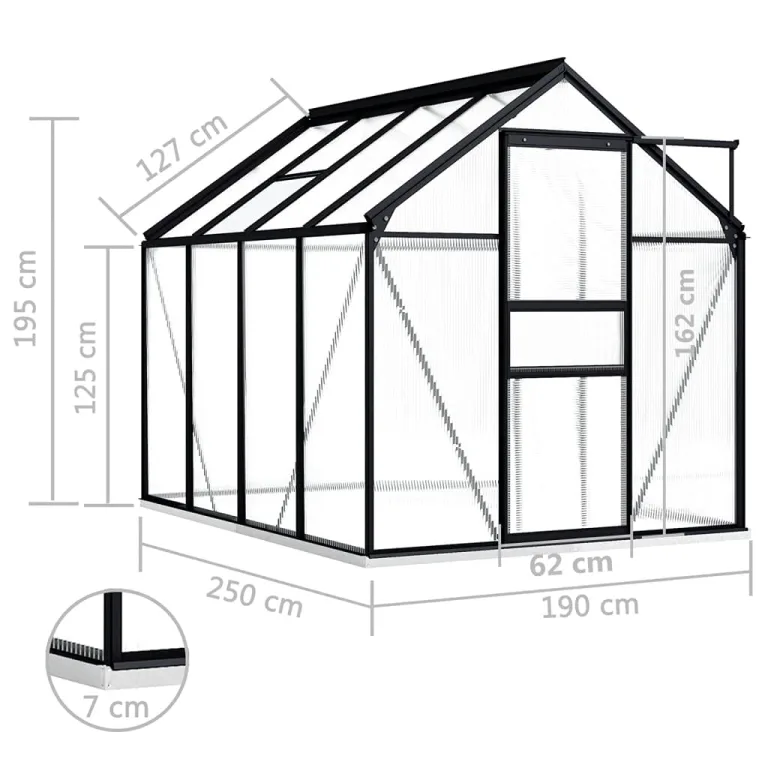 INLIFE Gewächshaus mit Fundamentrahmen Anthrazit Aluminium 4,75 m³ – Bild 4