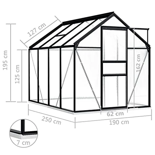 INLIFE Gewächshaus mit Fundamentrahmen Anthrazit Aluminium 4,75 m³ – Bild 8