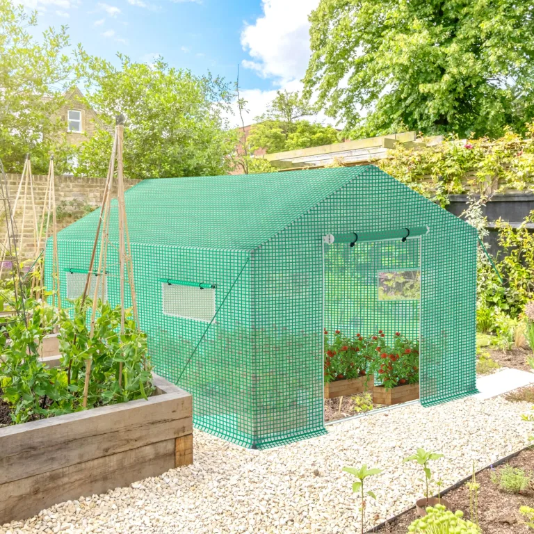 Froadp Gartengewächshäuser aus Verzinktes Rohr Tomatenhaus Winterfest Foliengewächshaus mit Gitternetzfolie Fenster Frostschutz Treibhaus Grün Gewächshaus für Garten Pflanze (6㎡, 3x2x2m) – Bild 9