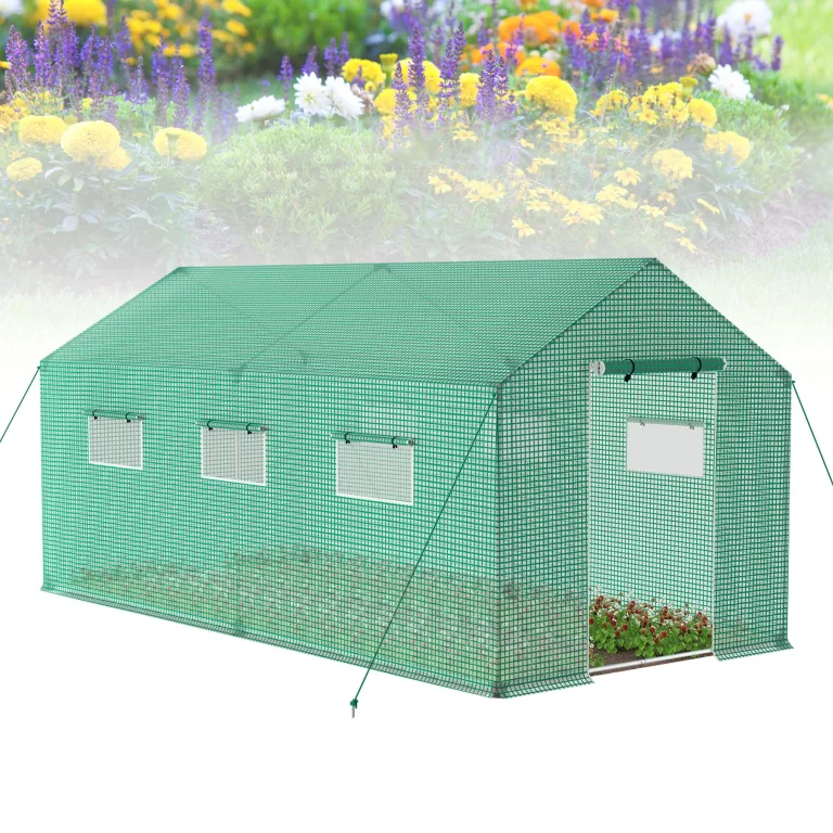 Froadp Gartengewächshäuser aus Verzinktes Rohr Tomatenhaus Winterfest Foliengewächshaus mit Gitternetzfolie Fenster Frostschutz Treibhaus Grün Gewächshaus für Garten Pflanze (6㎡, 3x2x2m) – Bild 10