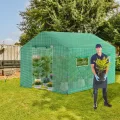 Froadp Gartengewächshäuser aus Verzinktes Rohr Tomatenhaus Winterfest Foliengewächshaus mit Gitternetzfolie Fenster Frostschutz Treibhaus Grün Gewächshaus für Garten Pflanze (6㎡, 3x2x2m) - Thumbnail 8