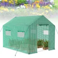 Froadp Gartengewächshäuser aus Verzinktes Rohr Tomatenhaus Winterfest Foliengewächshaus mit Gitternetzfolie Fenster Frostschutz Treibhaus Grün Gewächshaus für Garten Pflanze (6㎡, 3x2x2m) - Thumbnail 1
