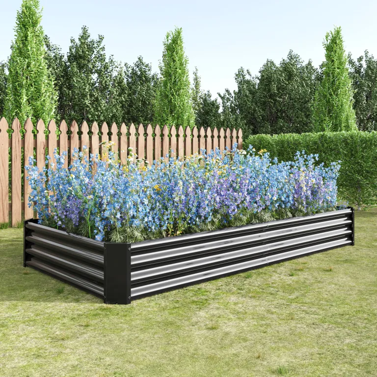 Hochbeet Metall,Hochbeet Garten Pflanzkübel Blumenkasten 232x114x30cm Pflanzkasten Terrassen Gemüsebeet Pflanzbeet Verzinktem Hochbeete für Garten Metall Kaufen Cortenstahl Schwarz – Bild 1