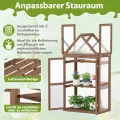 COSTWAY Frühbeet Mini Gewächshaus, 3-stöckiges Pflanzenbeet mit aufklappbarem Dach, Anzuchthaus mit 2 Türen, Treibhaus aus Holz & Polycarbonat, Aufzuchtschrank für Balkon Garten, Braun, 71x41x145cm - Thumbnail 3