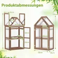 COSTWAY Frühbeet Mini Gewächshaus, 3-stöckiges Pflanzenbeet mit aufklappbarem Dach, Anzuchthaus mit 2 Türen, Treibhaus aus Holz & Polycarbonat, Aufzuchtschrank für Balkon Garten, Braun, 71x41x145cm - Thumbnail 6