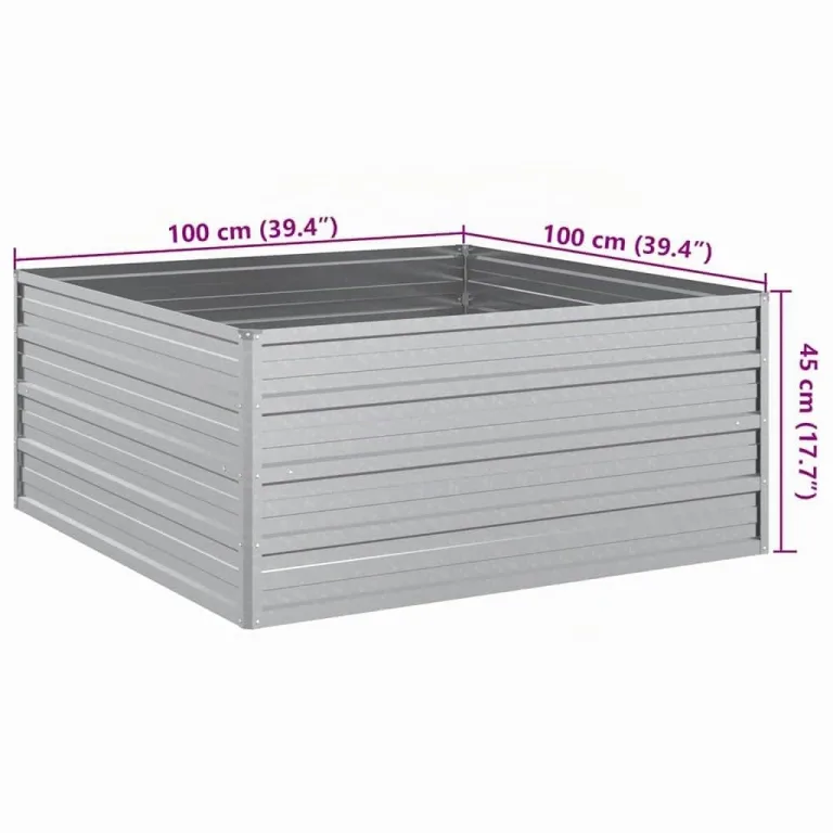 vidaXL Garten Hochbeet Pflanzkasten Pflanzbeet Gemüsebeet Blumenbeet Blumenkasten Frühbeet Gartenbeet Blumenkübel Pflanzkübel 100x100x45cm Verzinkter Stahl Silbern – Bild 3