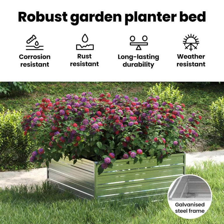 vidaXL Garten Hochbeet Pflanzkasten Pflanzbeet Gemüsebeet Blumenbeet Blumenkasten Frühbeet Gartenbeet Blumenkübel Pflanzkübel 100x100x45cm Verzinkter Stahl Silbern – Bild 5