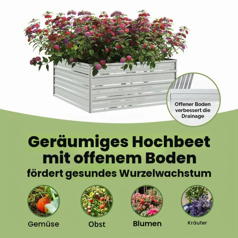 vidaXL Garten Hochbeet Pflanzkasten Pflanzbeet Gemüsebeet Blumenbeet Blumenkasten Frühbeet Gartenbeet Blumenkübel Pflanzkübel 100x100x45cm Verzinkter Stahl Silbern – Bild 6