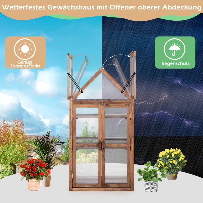 RELAX4LIFE 3 Etagen Hochbeet, Gewächshaus mit 3 Ablagen, Frühbeet aus Tannenholz & Polycarbonat, Pflanzenhaus für Garten Balkon Terrasse, 70,5 x 41 x 133,5 cm – Bild 3