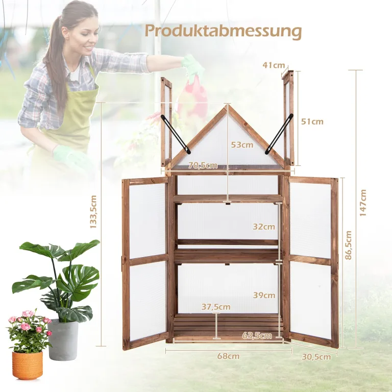 RELAX4LIFE 3 Etagen Hochbeet, Gewächshaus mit 3 Ablagen, Frühbeet aus Tannenholz & Polycarbonat, Pflanzenhaus für Garten Balkon Terrasse, 70,5 x 41 x 133,5 cm – Bild 7