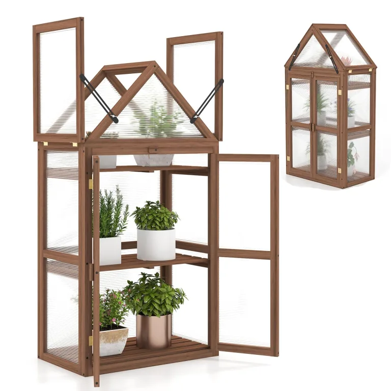 RELAX4LIFE 3 Etagen Hochbeet, Gewächshaus mit 3 Ablagen, Frühbeet aus Tannenholz & Polycarbonat, Pflanzenhaus für Garten Balkon Terrasse, 70,5 x 41 x 133,5 cm – Bild 1