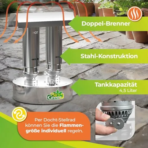 Bio Green Paraffin-Gewächshaus-Heizung WARMAX Power 5 aus Edelstahl | max. 600 Watt | für Gewächshäuser bis 5 m² | max. 3,5 Tage Brenndauer/Füllung – Bild 10
