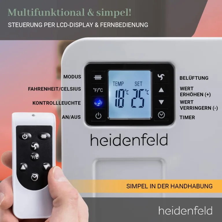 Heidenfeld Konvektor Heizung elektrisch EK100 | ???? ???????????????????? ???????????????????????????????? - 2300 Watt - Fernbedienung - Heizkörper - Elektroheizung - Standheizung - Wandheizung - Wandkonvektor - Bis ???????? m² – Bild 5