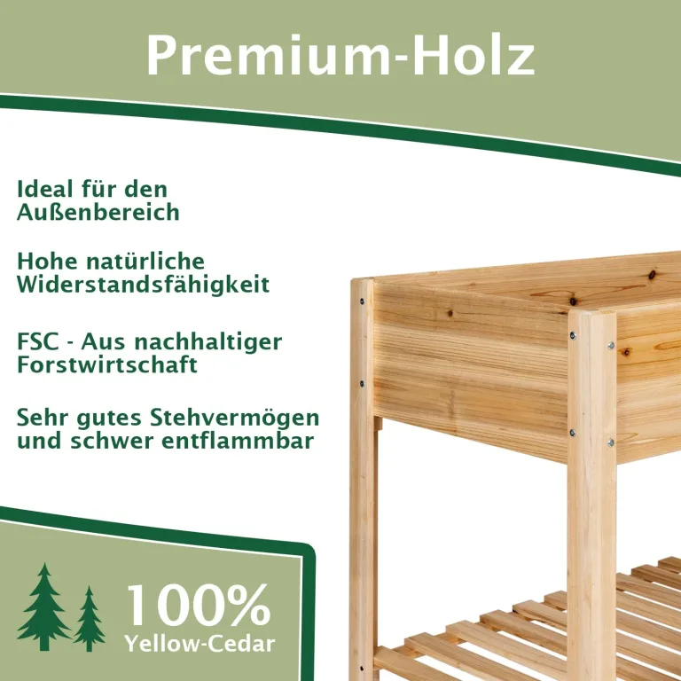 Hochbeet für Balkon und Garten aus Zedernholz, hochwertiger Pflanzkasten mit Ablage, ideal einsetzbar als Anzuchtbeet oder Kräuterbeet, Maße 80x40x85 cm (Typ: HB002) – Bild 4