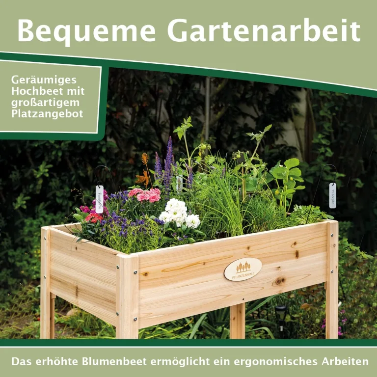 Hochbeet für Balkon und Garten aus Zedernholz, hochwertiger Pflanzkasten mit Ablage, ideal einsetzbar als Anzuchtbeet oder Kräuterbeet, Maße 80x40x85 cm (Typ: HB002) – Bild 2