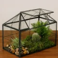 Homtone 23 cm Großer Geometrischer Terrarium-Pflanzgefäß, Hausform, Schwarz, Handgefertigte Glasbox, Vintage-Tischplatte, Miniatur-Blumentopf für Sukkulenten, Kakteen (Schwarz) - Thumbnail 7