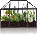 Homtone 23 cm Großer Geometrischer Terrarium-Pflanzgefäß, Hausform, Schwarz, Handgefertigte Glasbox, Vintage-Tischplatte, Miniatur-Blumentopf für Sukkulenten, Kakteen (Schwarz) - Thumbnail 3
