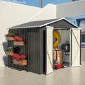Thanaddo Gerätehaus Metall Groß Geräteschuppen 240x192x191 cm mit Fundamentrahmen, Wetterfest Gartenhaus mit Belüftungslöcher, Abschließbar, Gartenschuppen für Outdoor Garten Hinterhof, Schwarz - Thumbnail 2
