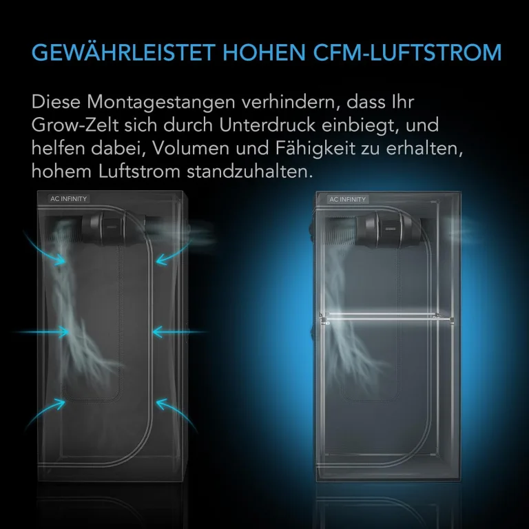 AC Infinity Schwerlast-Grow-Zelt-Montagestangen 150x150 cm, High Airflow CFM Kit Verhindert Einziehen der Wände, Trellis- und Zusatzbeleuchtungs-Montage für alle 150x150 cm Indoor-Grow-Zelte – Bild 3