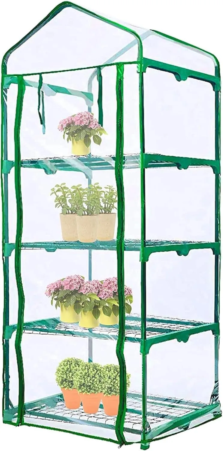 LATERN 4 Stufen Gewächshaus Ersatzabdeckung, 160cm x 70cm x 50cm Durchsichtiges PVC Abdeckung für Kleine Pflanzen mit Aufrollbarer Reißverschlusstür für Pflanzen Frostschutz (Rahmen Nicht enthalten) – Bild 1