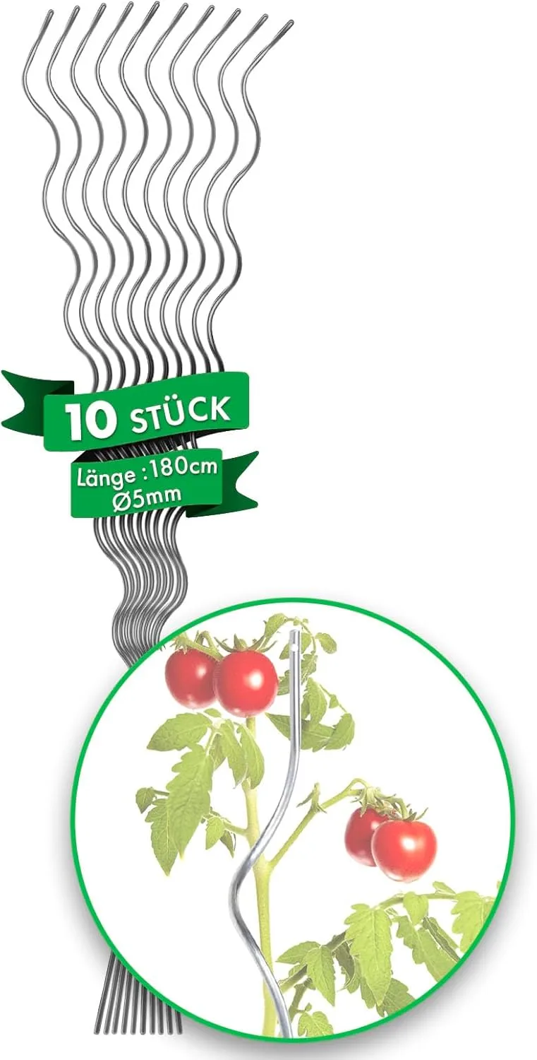 KARAT Tomatenspiralstäbe - 180 cm Länge - 10 Stück - Tomatenstab - Spiralstab - Rankstab - Tomaten Rankhilfe - Pflanzstab aus verzinktem Stahl - Bild 1