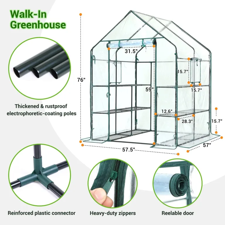 Ohuhu Gewächshaus Foliengewächshaus überwinterungszelt für Pflanzen, Winterfest Tomatenhaus Winterschutz Pflanzen mit PVC Abdeckung 3 Tiers 12 Regale Gewächshaus Klein für Garten 143x143x195 cm – Bild 8
